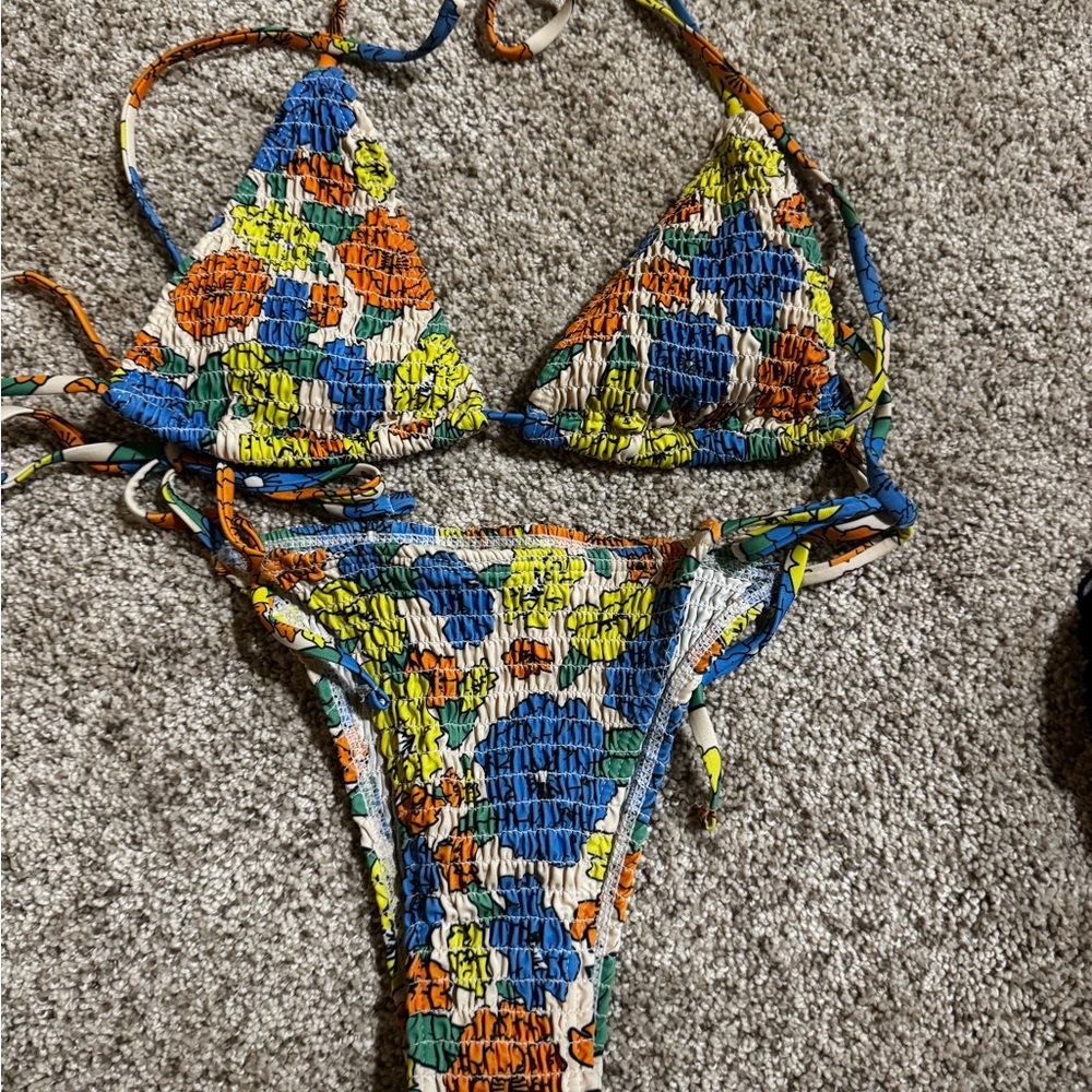 Blue and Orange Comic Print Bikini Swim